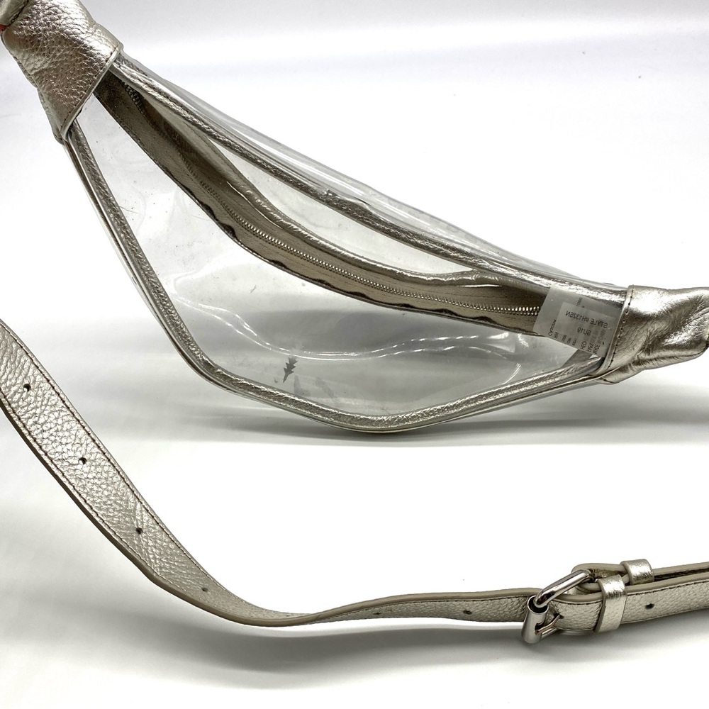 THACKER SILVER LEATHER PEEKABOO CLEAR ADJUSTABLE WAIST FANNY PACK BELT BAG - Picture 5 of 5